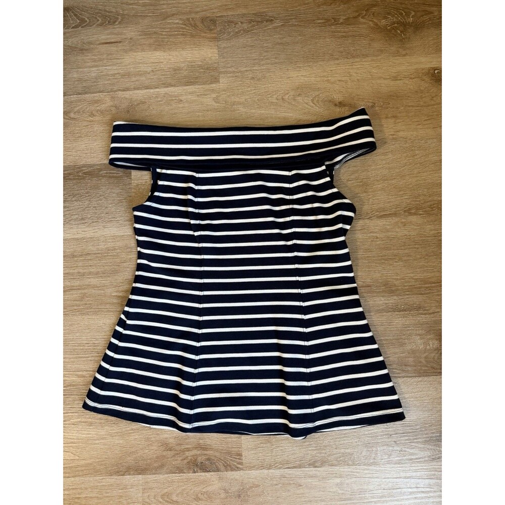 Maeve Anthropologie Structured Off The Shoulder Blue/White Stripes Women’s Med